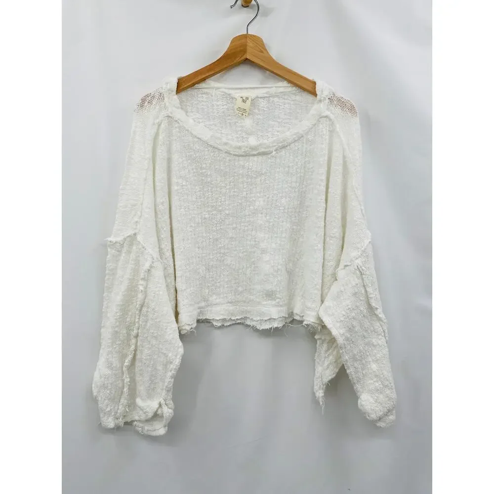 Free People white thin sheer knit raw hem oversized top